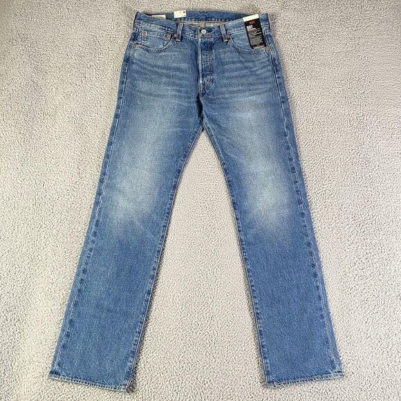 Levis Premium 501 Selvedge Jeans Mens 33x34 Blue Hemp Blend Straight Leg NEW - Picture 1 of 14